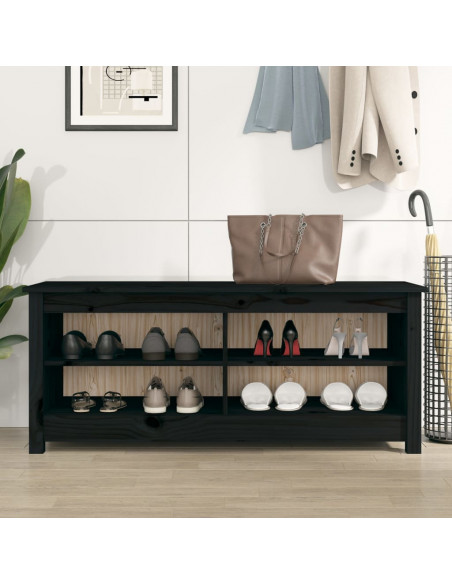 Scarpiera Nera 110x38x45,5 cm in Legno Massello di Pino