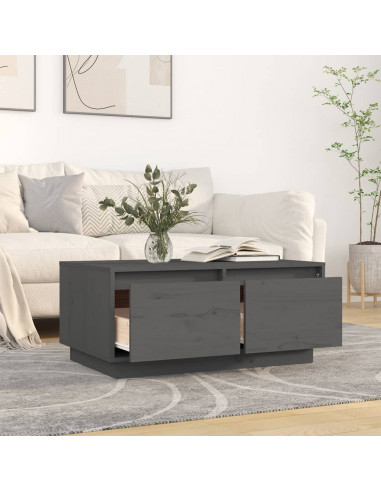 Tavolino da Salotto Grigio 80x50x35 cm Legno Massello di Pino