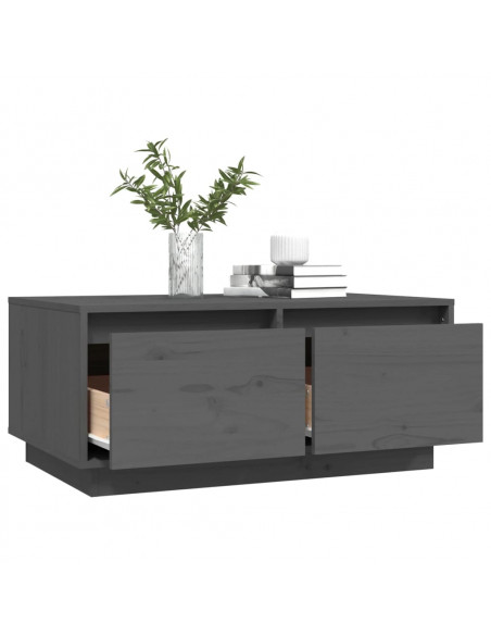 Tavolino da Salotto Grigio 80x50x35 cm Legno Massello di Pino