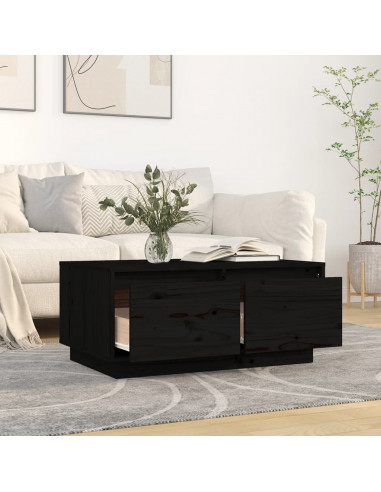 Tavolino da Salotto Nero 80x50x35 cm Legno Massello di Pino