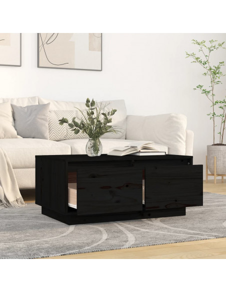 Tavolino da Salotto Nero 80x50x35 cm Legno Massello di Pino