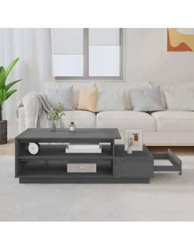 Tavolino da Salotto Grigio 120x50x40,5cm Legno Massello di Pino