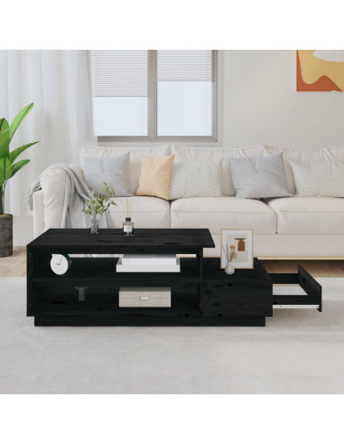 Tavolino da Salotto Nero 120x50x40,5 cm Legno Massello di Pino