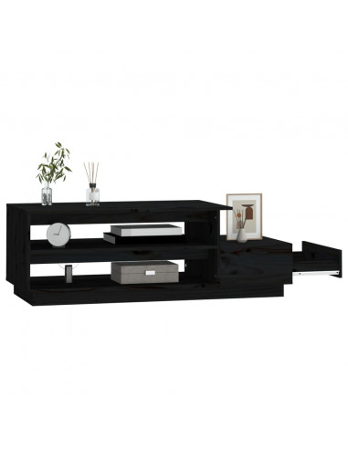 Tavolino da Salotto Nero 120x50x40,5 cm Legno Massello di Pino