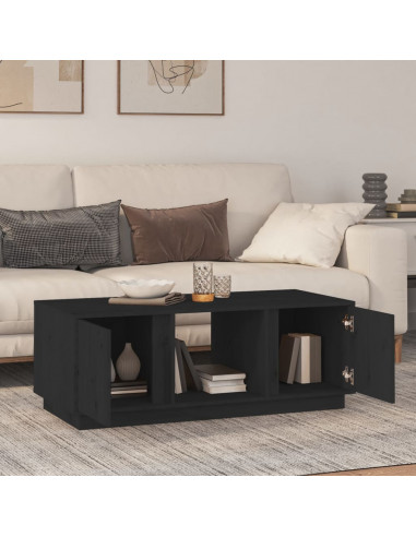 Tavolino da Salotto Nero 110x50x40 cm Legno Massello di Pino