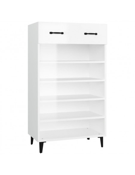 Scarpiera Bianco Lucido 60x35x105 cm in Legno Multistrato