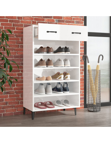 Scarpiera Bianco Lucido 60x35x105 cm in Legno Multistrato