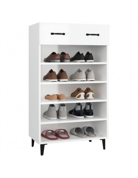 Scarpiera Bianco Lucido 60x35x105 cm in Legno Multistrato