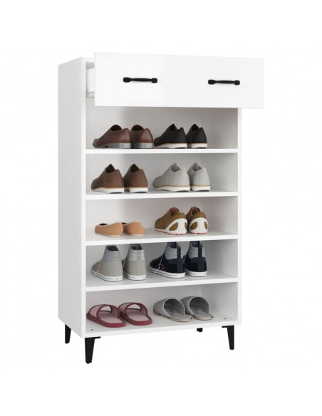 Scarpiera Bianco Lucido 60x35x105 cm in Legno Multistrato