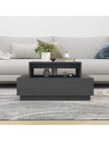 Tavolino da Salotto Grigio 80x55x40,5 cm Legno Massello di Pino