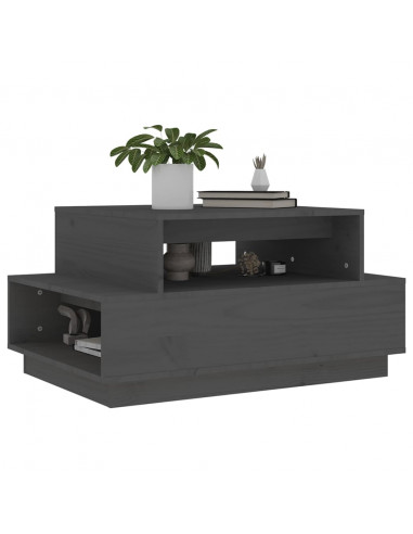 Tavolino da Salotto Grigio 80x55x40,5 cm Legno Massello di Pino