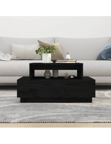 Tavolino da Salotto Nero 80x55x40,5 cm Legno Massello di Pino