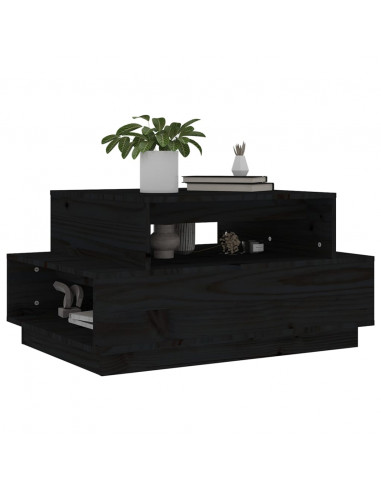 Tavolino da Salotto Nero 80x55x40,5 cm Legno Massello di Pino