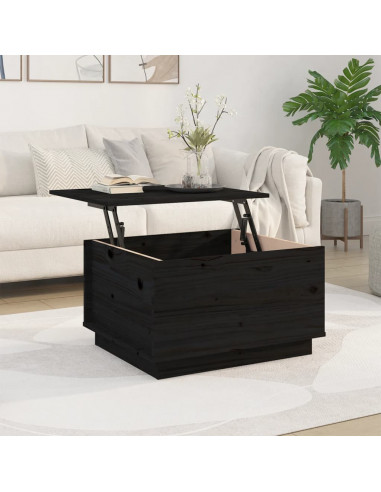 Tavolino da Salotto Nero 60x50x35 cm in Legno Massello di Pino