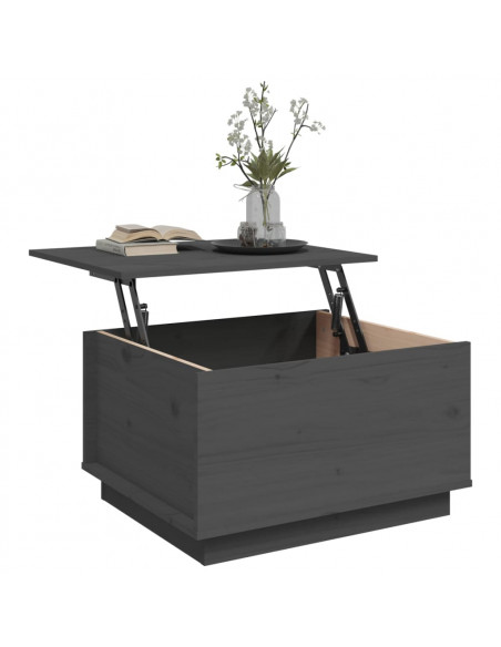 Tavolino da Salotto Grigio 60x50x35 cm Legno Massello di Pino