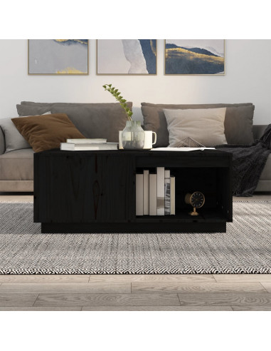 Tavolino da Salotto Nero 100x101x40,5 cm Legno Massello di Pino