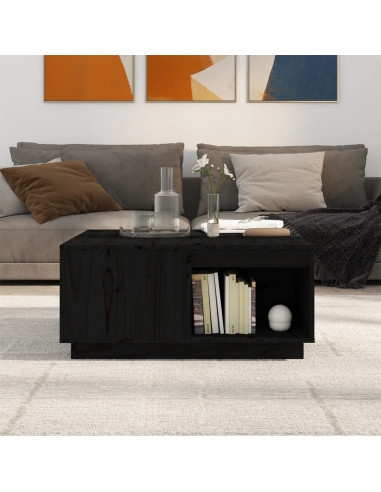 Tavolino da Salotto Nero 80x81x36,5 cm Legno Massello di Pino