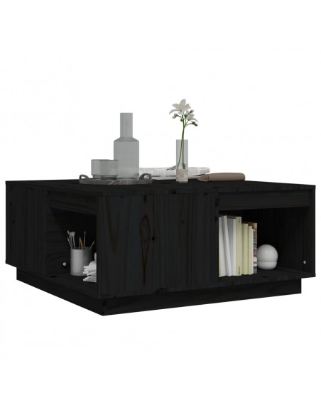 Tavolino da Salotto Nero 80x81x36,5 cm Legno Massello di Pino