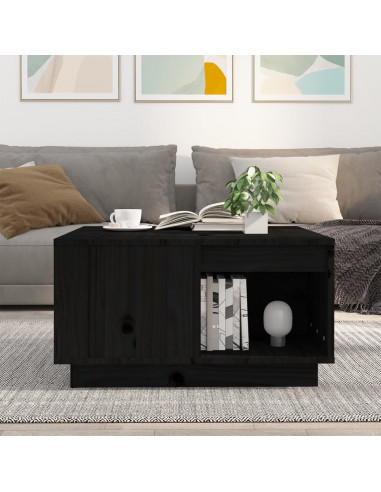 Tavolino da Salotto Nero 60x61x32,5 cm Legno Massello di Pino