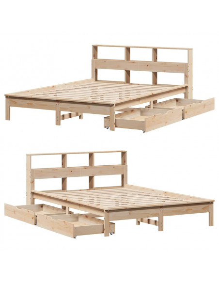 Letto Libreria senza Materasso 135x190 cm in Legno di Pino