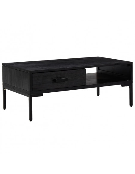 Tavolino da Salotto Nero 90x50x35 cm in Legno Massello di Pino