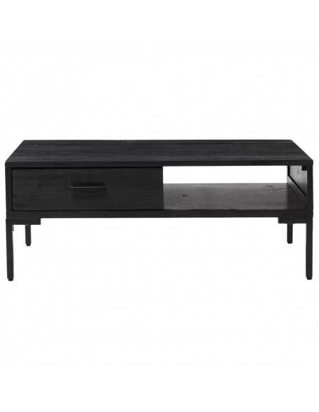 Tavolino da Salotto Nero 90x50x35 cm in Legno Massello di Pino