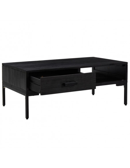 Tavolino da Salotto Nero 90x50x35 cm in Legno Massello di Pino