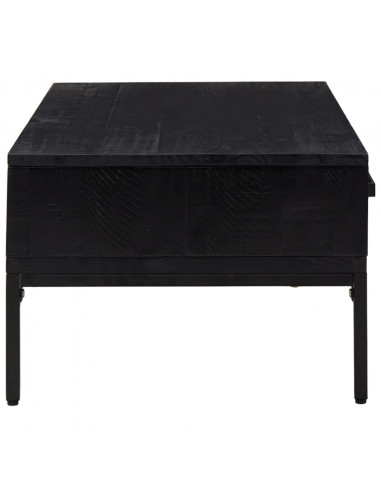 Tavolino da Salotto Nero 90x50x35 cm in Legno Massello di Pino