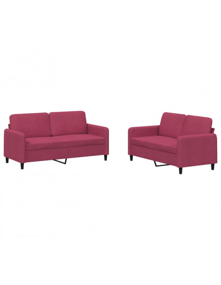 Set di Divani 2 pz Rosso Vino in Velluto