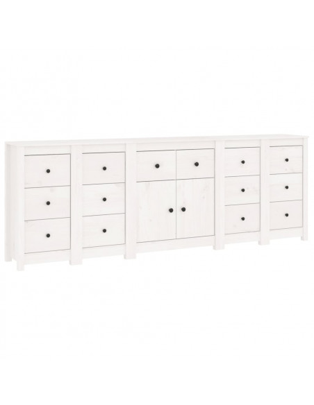 Credenza Bianca 230x35x80 cm in Legno Massello di Pino
