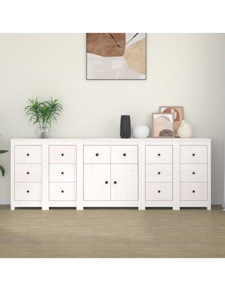 Credenza Bianca 230x35x80 cm in Legno Massello di Pino