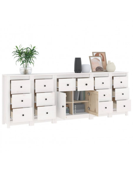 Credenza Bianca 230x35x80 cm in Legno Massello di Pino