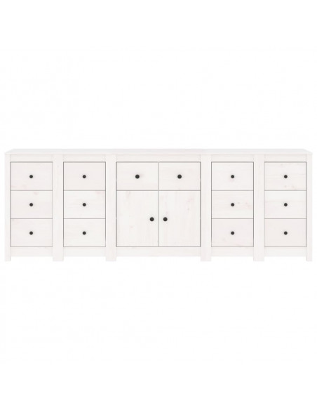 Credenza Bianca 230x35x80 cm in Legno Massello di Pino