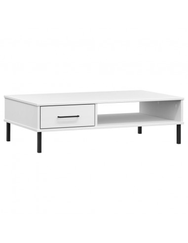 Tavolino Salotto Gambe Metallo Bianco Legno Massello Pino OSLO