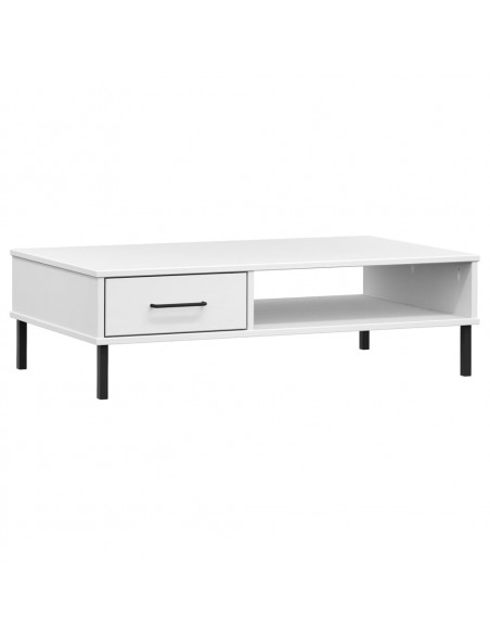 Tavolino Salotto Gambe Metallo Bianco Legno Massello Pino OSLO