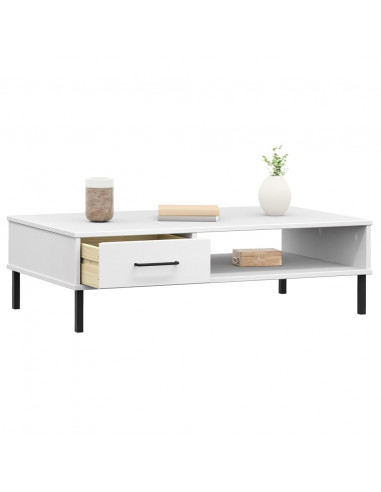 Tavolino Salotto Gambe Metallo Bianco Legno Massello Pino OSLO