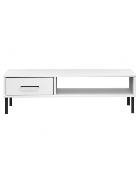 Tavolino Salotto Gambe Metallo Bianco Legno Massello Pino OSLO