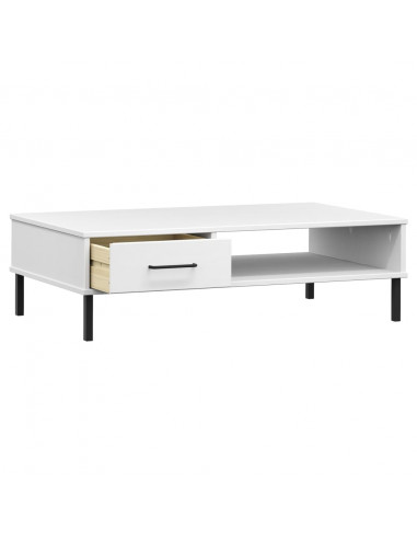 Tavolino Salotto Gambe Metallo Bianco Legno Massello Pino OSLO