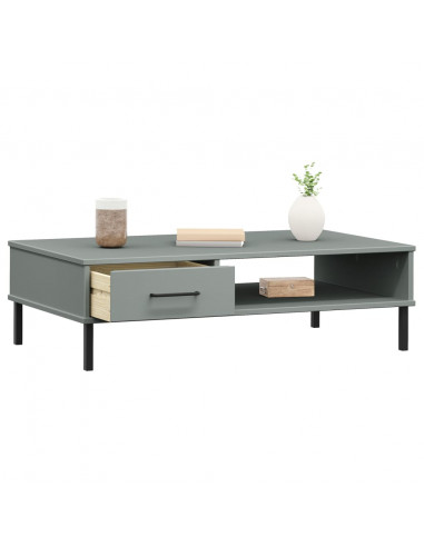 Tavolino Salotto Gambe Metallo Grigio Legno Massello Pino OSLO