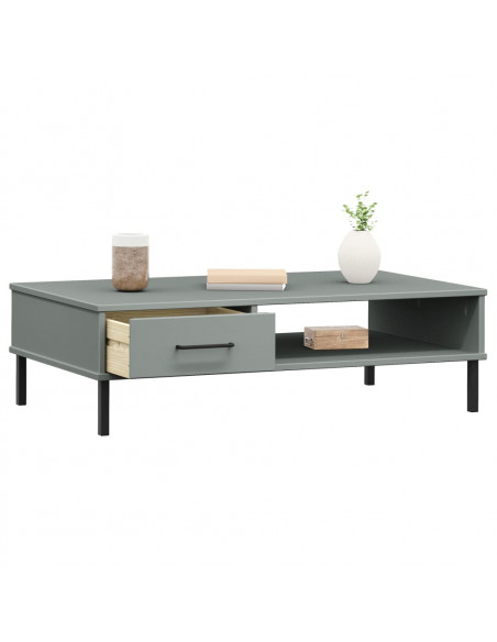 Tavolino Salotto Gambe Metallo Grigio Legno Massello Pino OSLO
