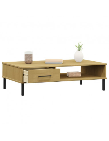 Tavolino Salotto Gambe Metallo Marrone Legno Massello Pino OSLO