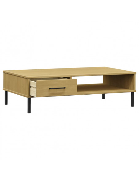 Tavolino Salotto Gambe Metallo Marrone Legno Massello Pino OSLO