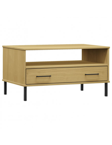 Tavolino Gambe Metallo Marrone 85x50x45 cm Legno Massello OSLO