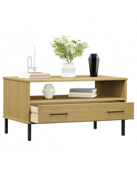Tavolino Gambe Metallo Marrone 85x50x45 cm Legno Massello OSLO