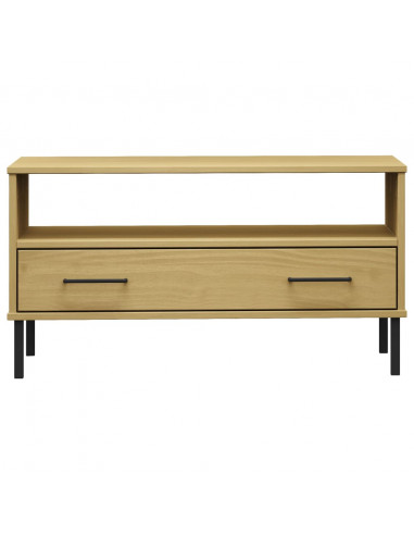 Tavolino Gambe Metallo Marrone 85x50x45 cm Legno Massello OSLO