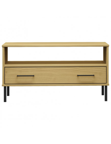 Tavolino Gambe Metallo Marrone 85x50x45 cm Legno Massello OSLO
