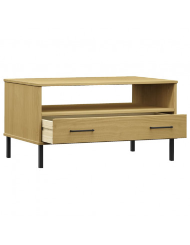 Tavolino Gambe Metallo Marrone 85x50x45 cm Legno Massello OSLO