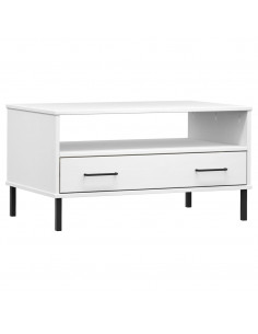 Tavolino Gambe Metallo Bianco 85x50x45 cm Legno Massello OSLO 2