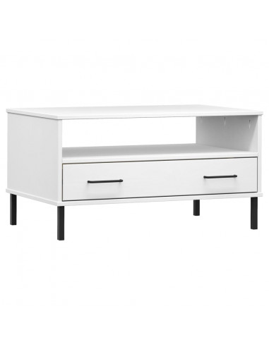Tavolino Gambe Metallo Bianco 85x50x45 cm Legno Massello OSLO