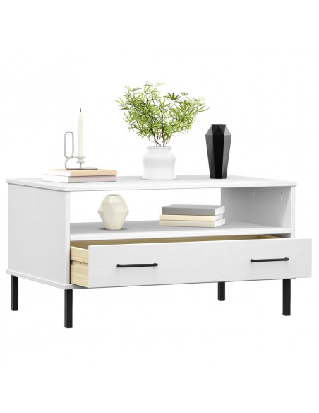 Tavolino Gambe Metallo Bianco 85x50x45 cm Legno Massello OSLO